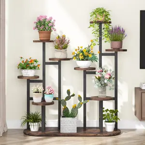 Tribesigns  Plant Stand Indoor, Multi-Tiered 11 Potted Plant Shelf Flower Stands, Tall Plant Rack Display Holder Planter Organizer for Garden Balcony Living Room, Rustic Brown selfmountingshelf