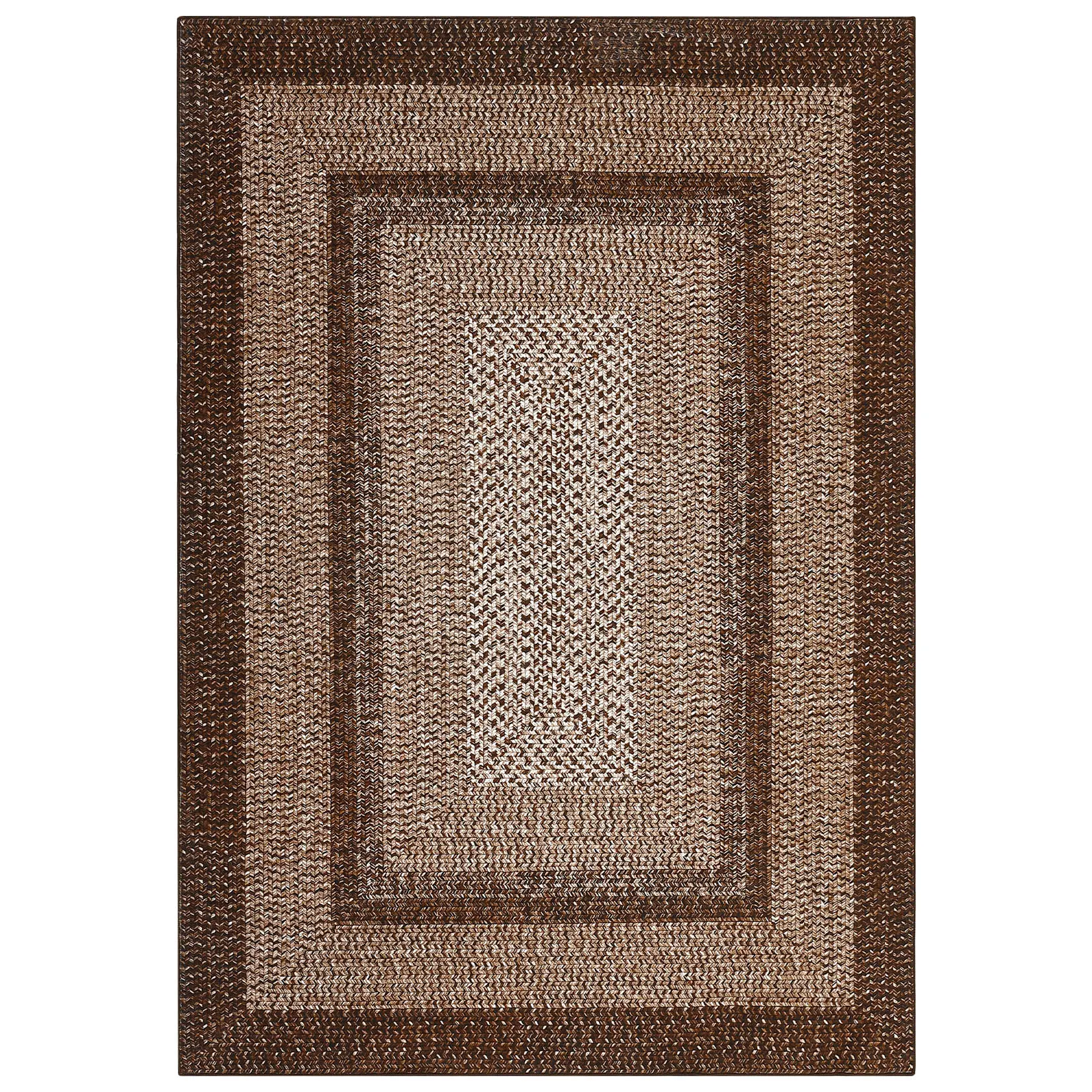 Modern Brown 3x5 ft Low Pile Mat-Style Area Rug, Machine Washable Rug, Non-Slip Backing, Soft, Durable, Stain Resistant, Bordered Geometric Design, High Traffic Suitable Indoor Doormat, Modern Abstract Rug