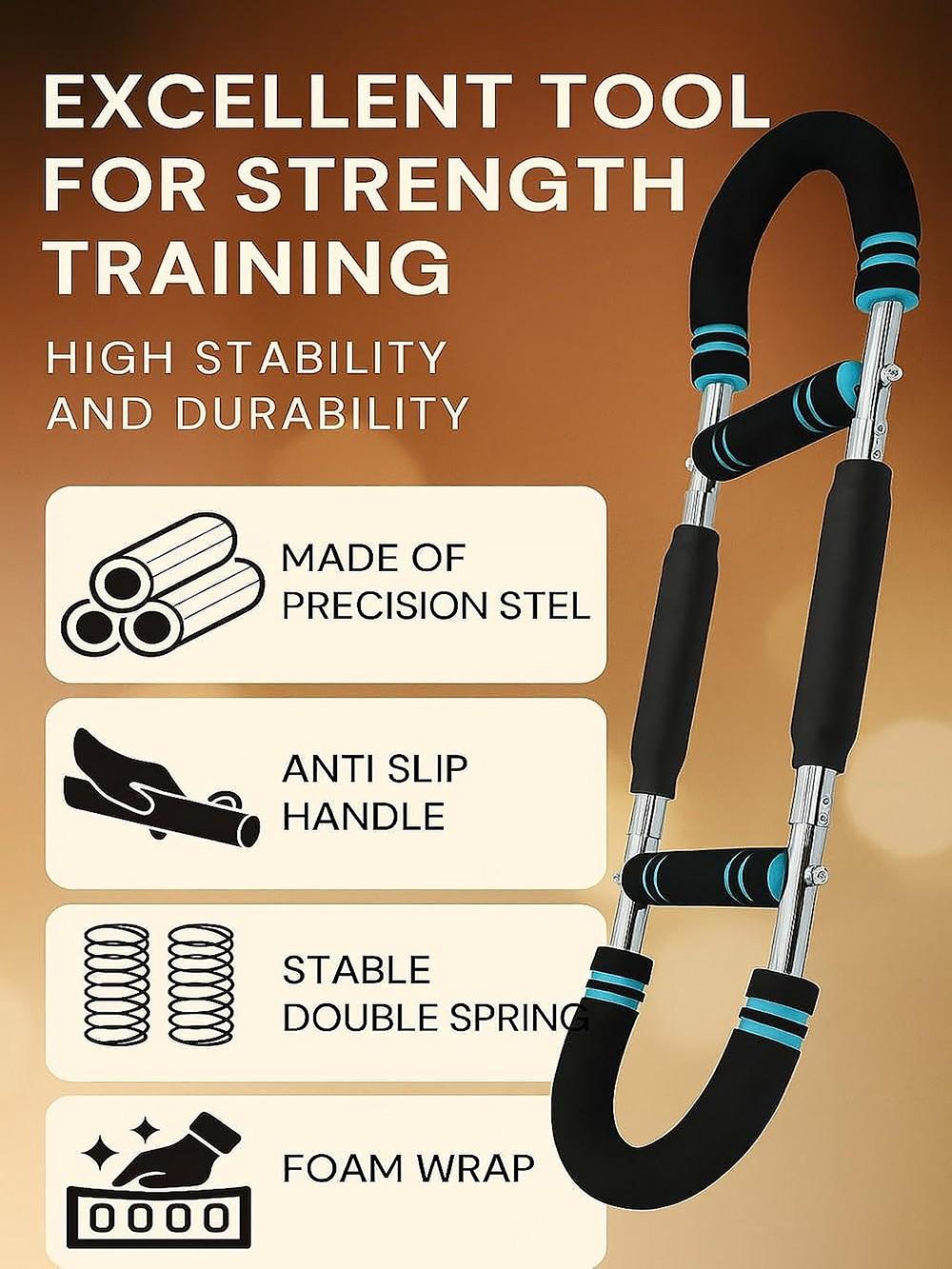 Upper Body Muscle Builder Suitable for All Fitness Levels, Portable Chest Clip Trainer with Elastic Spring, 60-100lb Adjustable Power Twister Bar, Home & Gym Dual-Use Training Device