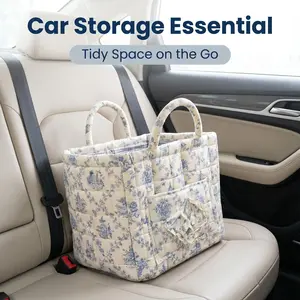 Flowers-Printed Non-Woven Fabric Quilted Foldable Multifunctional Storage Bag - Large Capacity, Machine Washable, Car Trunk/Backseat Organizer, Home Clutter Solution, Farmhouse Style, Ideal Gift for Father's Day