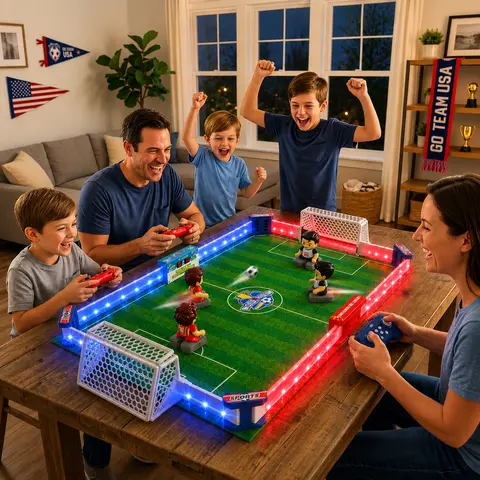 Egofuntoy Light Up Football RC Foosball Table - 33.2" Large Field, 1-4 Player Interactive Board with LED Lights, Sound Effects, Rechargeable Magnetic Team Tags, 22.64×11.69×4.13in, Easy Setup, Children Development Toy for Birthdays, Family Holidays,family