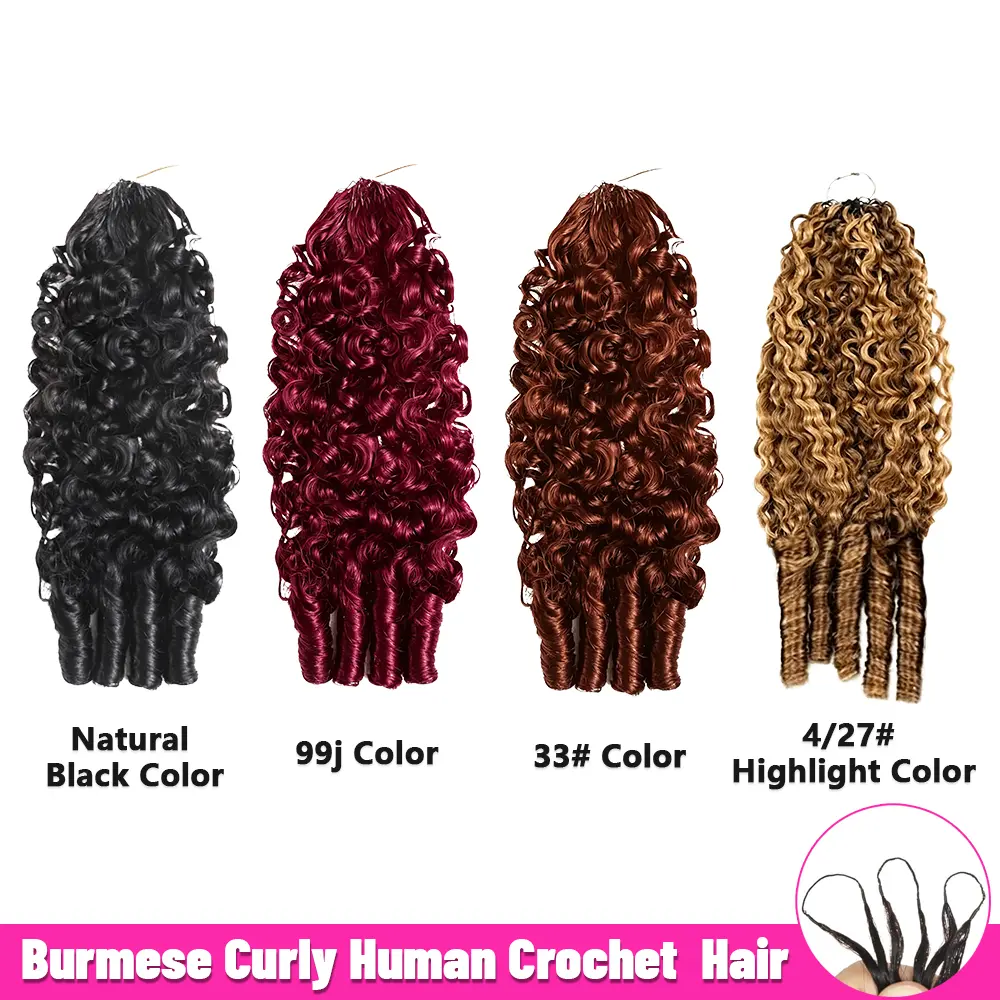 【More Color】Burmese Curly Crochet Human Hair 1B/99J/33#/4/27 Color 50g Knotless Pre-Separated Feather Crochet Human Hair Bundles 10-24inch Invisible Miracle Knots Reusable Human Crochet Hair  #TikTokShopBackToSchool