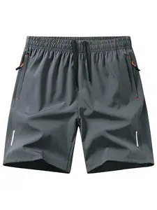 Men's Solid Color Zipper Pocket Gym Shorts, Fitness Shorts, Lightweight Athletic Shorts, Solid Colour Shorts, Regular Fit Breathable Quick Drying Shorts for Summer, Men's Bottoms for Daily Wear