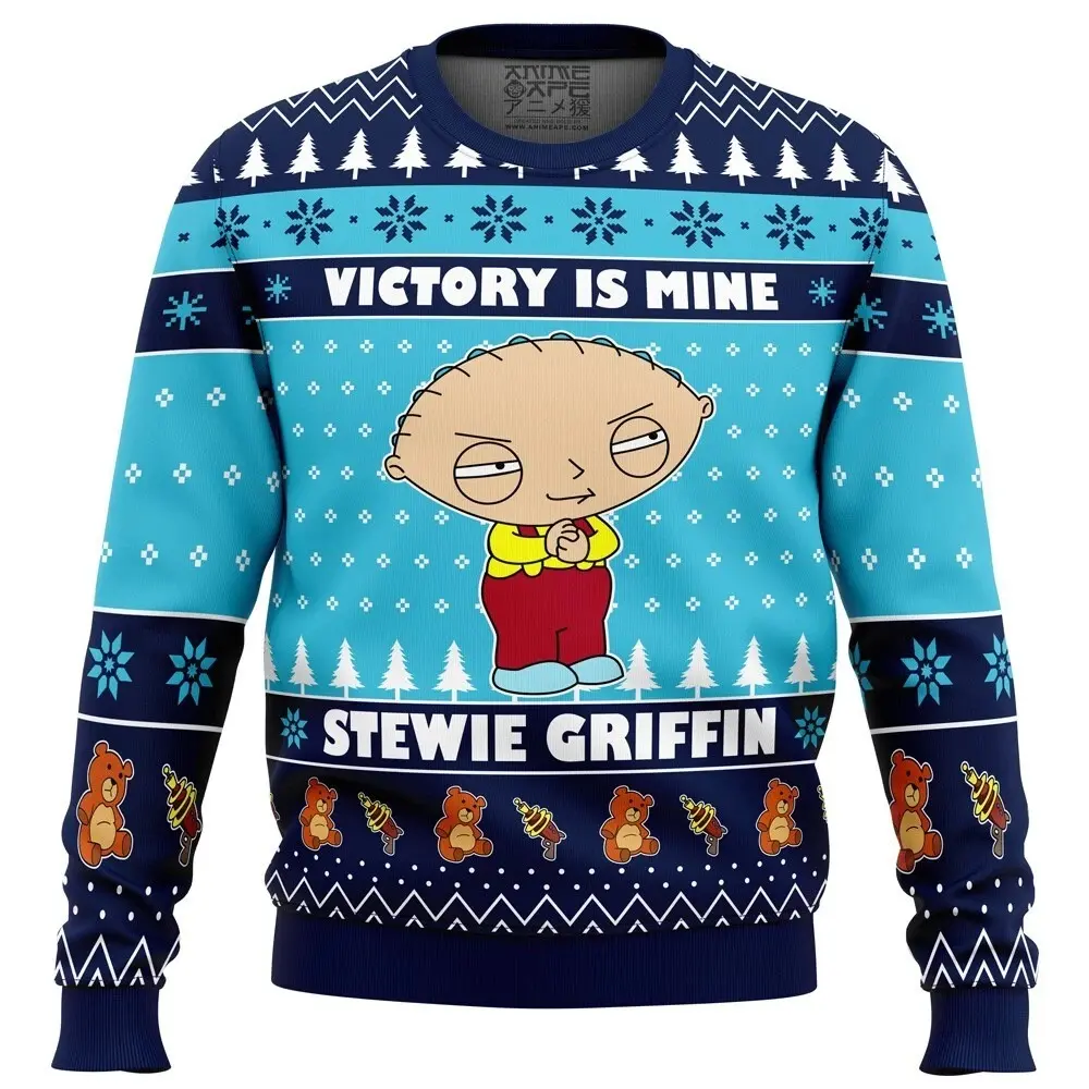 Stewie Griffin Ugly Christmas Sweater 3D Victory Is Mine Family Guy Cartoon Funny Xmas Pullover Unisex Streetwear Casual Oversized Warm Sweatshirt Men Women Fall Winter Spring Gift