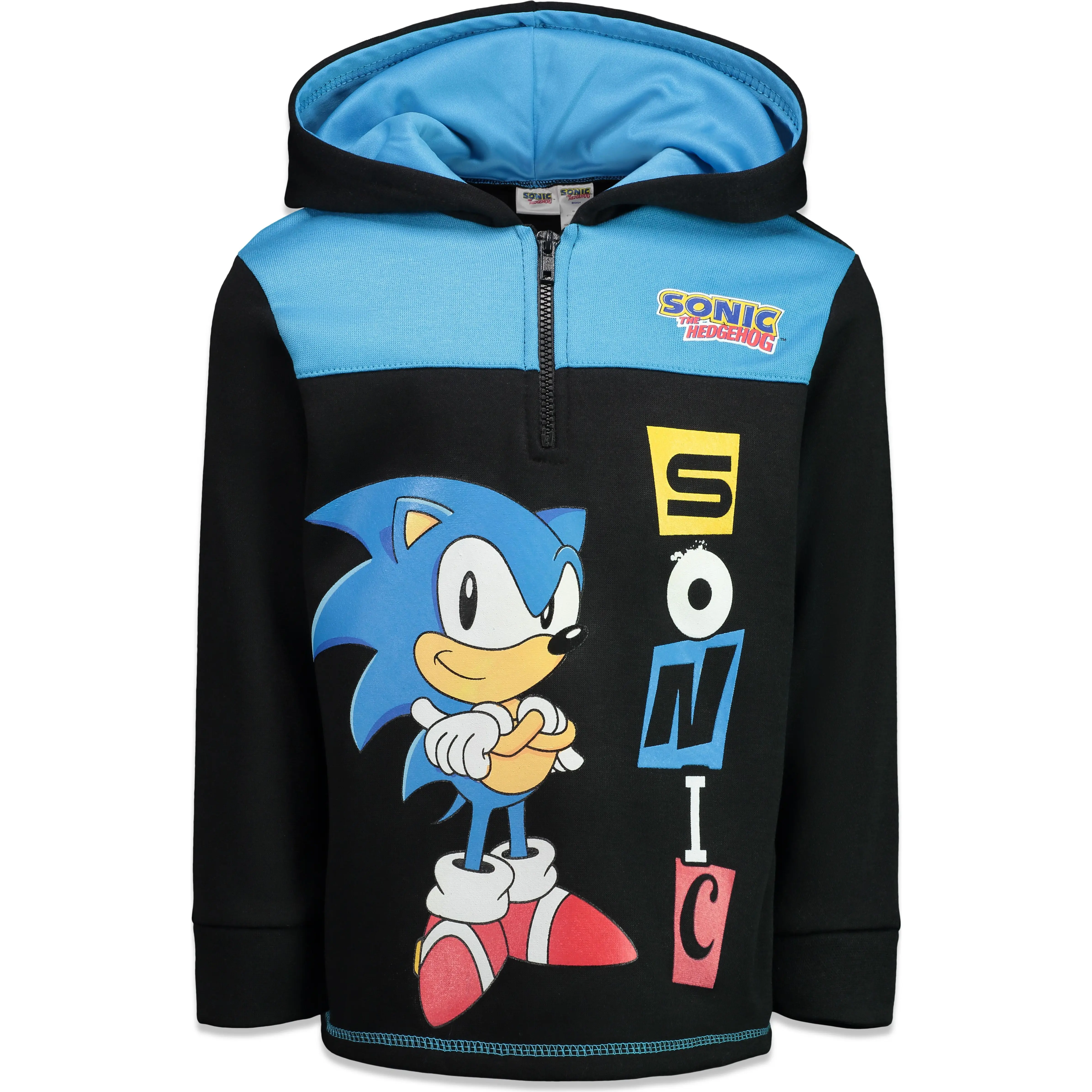SEGA Sonic the Hedgehog Boys' Fleece Fabric Quarter-Zip Hoodie Look Sweatshirt, Character Print, Toddler to Big Kid, Casual Wear, Regular Fit