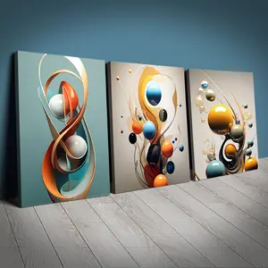Beautiful Wooden Frame Wall Art Set, Art Wall Decoration, Modern Home Decor, Modern Abstract Design, Decorative Artwork, 3-Piece Canvas Print, Irregular Art Spheres, Fluid City Design, Perfect for Living Room & More