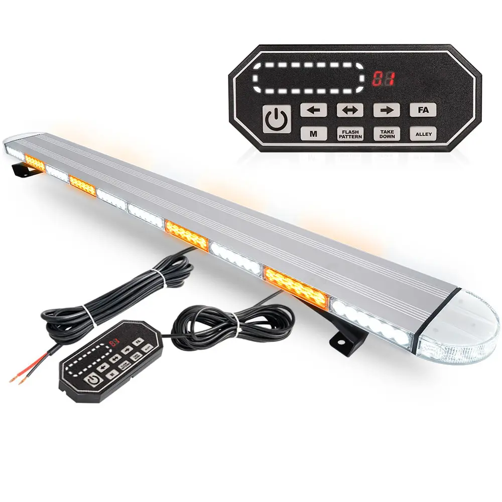 49 inch Low Profile Rooftop Work Lights Bar w/Controller, Amber White LED Lights Bar Double Side Safety Light Full Aluminum/Take Down & Alley Light for Trucks Vehicles Construction Tow Pickup Snowplow