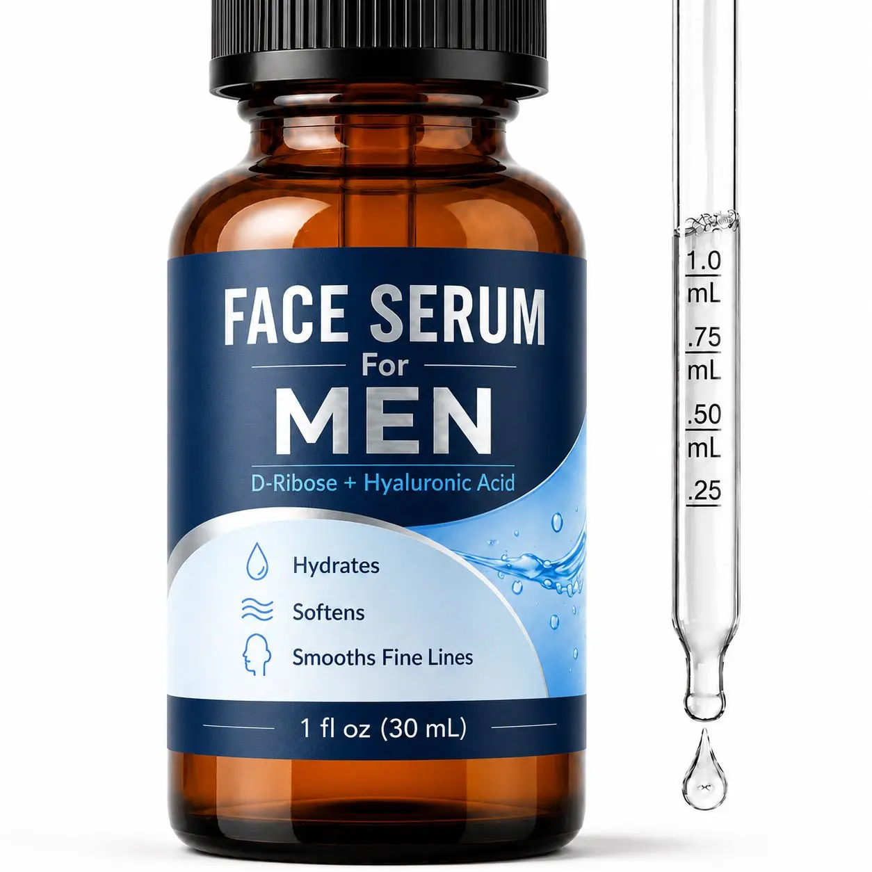 Face Serum for Men with Hyaluronic Acid & Caffeine, Hydrating Anti-Aging Serum
