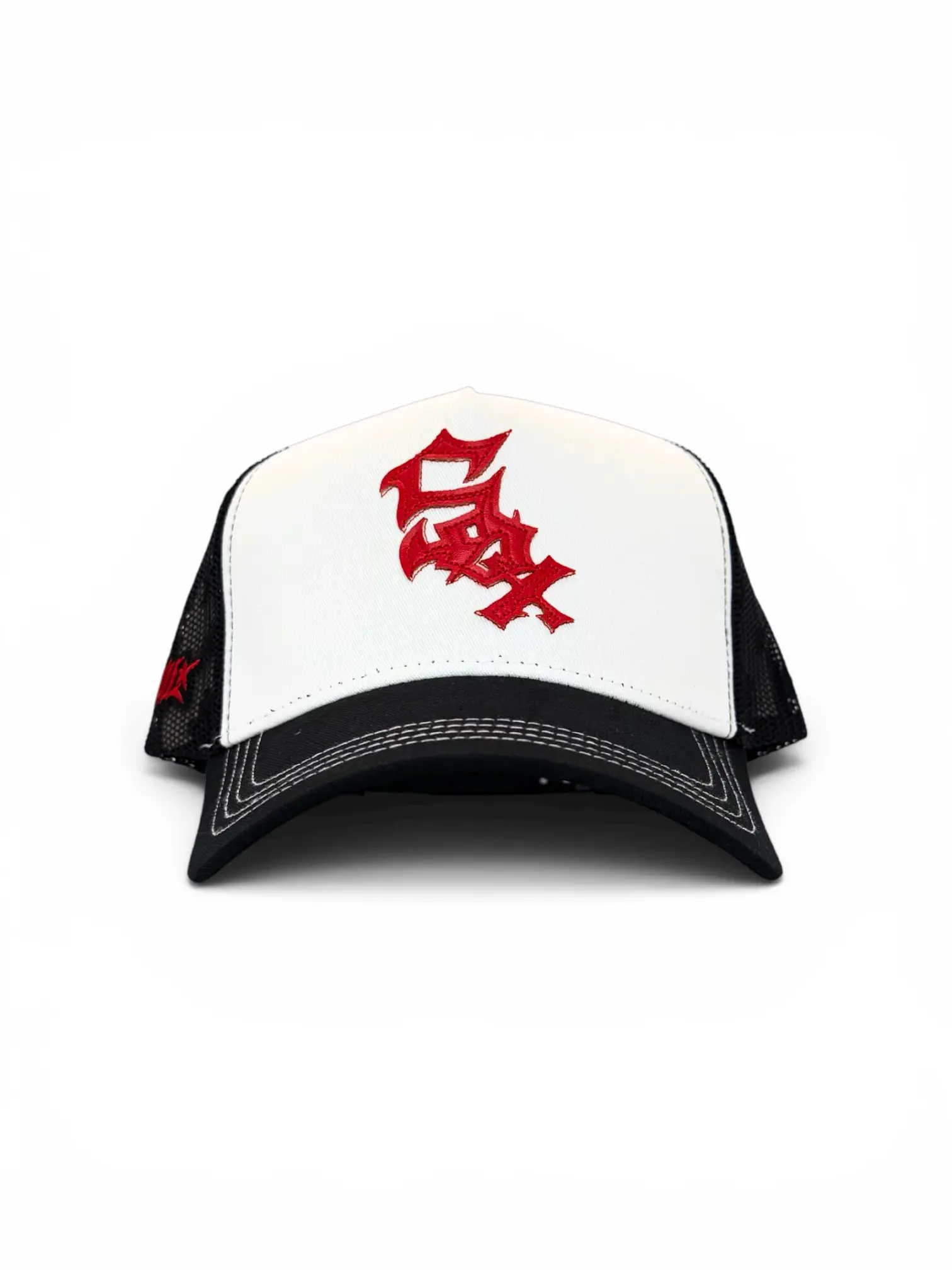 LEATHER PATCH RED SOX TRUCKER HAT w/SEUDE UNDER-BRIM CUSTOM SNAPBACK