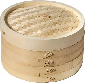Bamboo 2-Tier Steamer Baskets, 10-Inch, Versatile Storage Solution for Various Uses Cookware Kitchen Pan Traditional