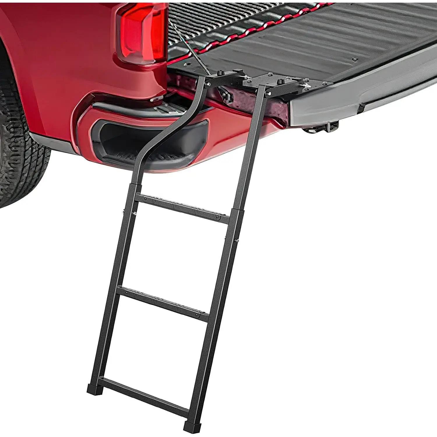 Nilight Foldable Tailgate Ladder for Pickup Trucks - Aluminum Anti-Slip Step Grip Plates, Replaceable Rubber Feet, Galvanized Steel Parts, 300 lbs Capacity, 42 Inches Height Extension, Self-Drill Kit, Easy Installation Universal Car Exterior Accessory