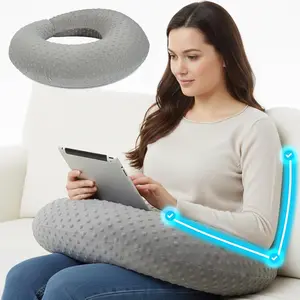 Gaming Pillow for Lap and Arm Rest Support - Crochet Reading Cushion with Arms, Bed Rest & Couch  Support for Adults, Grey