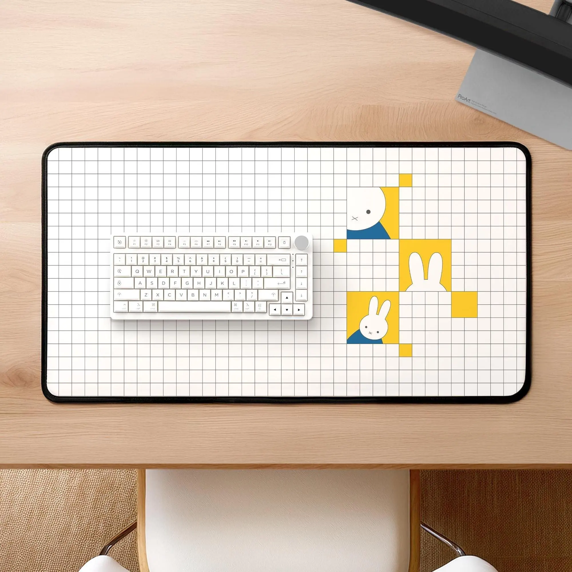 Miffy-Inspired Grid Desk Mat | Custom Illustrated Bunny Desk Pad, Large Mouse Pad, Customizable Colors, Gaming Mousepad, Gifts for her