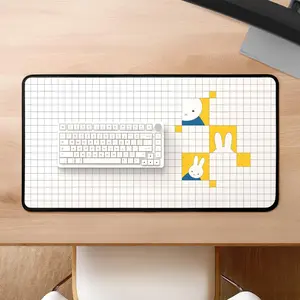 Miffy-Inspired Grid Desk Mat | Custom Illustrated Bunny Desk Pad, Large Mouse Pad, Customizable Colors, Gaming Mousepad, Gifts for her