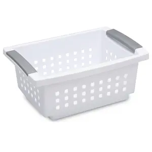 Sterilite Small Stacking Storage Basket with Comfort Grip Handles, 8 Pack, White