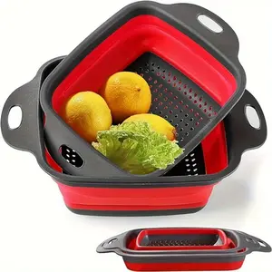 2pcs foldable kitchen filter, multifunctional plastic drain pipe, with handle, fruit cleaning basket, foldable sink filter