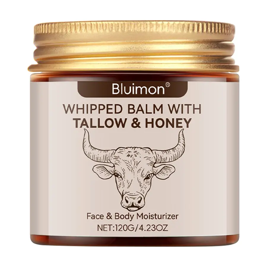 Bluimon Whipped Grass-Fed Beef Tallow & Honey Balm - 4.23 Oz Organic Hydrating Body Care Cream, Handmade All-Natural Whipped Tallow Gentle Care Moisture-Locking Face & Body Blend, Hydrating Body Blend