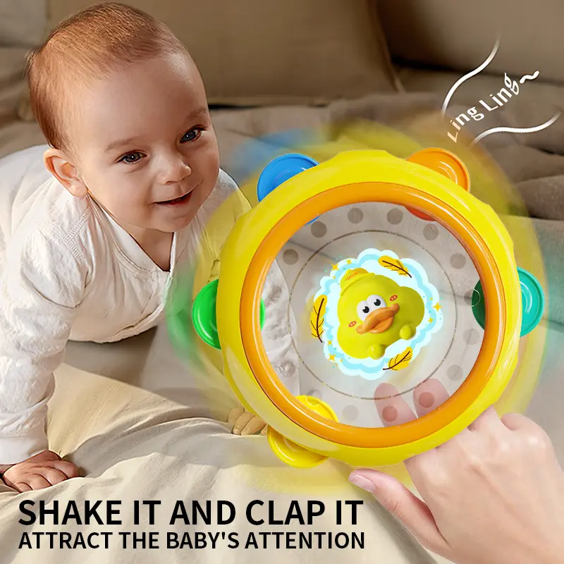 Classic Handheld Tambourine Rattle for Babies, Vibrating Sensory Toy with Interactive Audio for Grip Training and Hearing Development, Rattle Maracas, Newborn, Infant, Plastic, Unisex, Memory Training And Observation, Children Development
