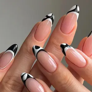 Colorblock Almond Fake Nail, 24pcs/set Fashion Press on Nails with Nail File & Jelly Tape, Removable Nail Art Artificial Full Cover, Nail Art Design