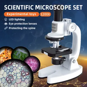 Microscope Kit for Kids 8+ – LED Lighting, 3 Lenses with 1200X, 600X, 200X Magnification – Educational Toy for Young Scientists to Explore the Microscopic World, Ideal Gift for Science Enthusiasts