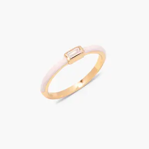 Posie Pink Enamel Band Ring with CZ stone in Gold Posie Pink Enamel Band Ring with CZ stone in Gold