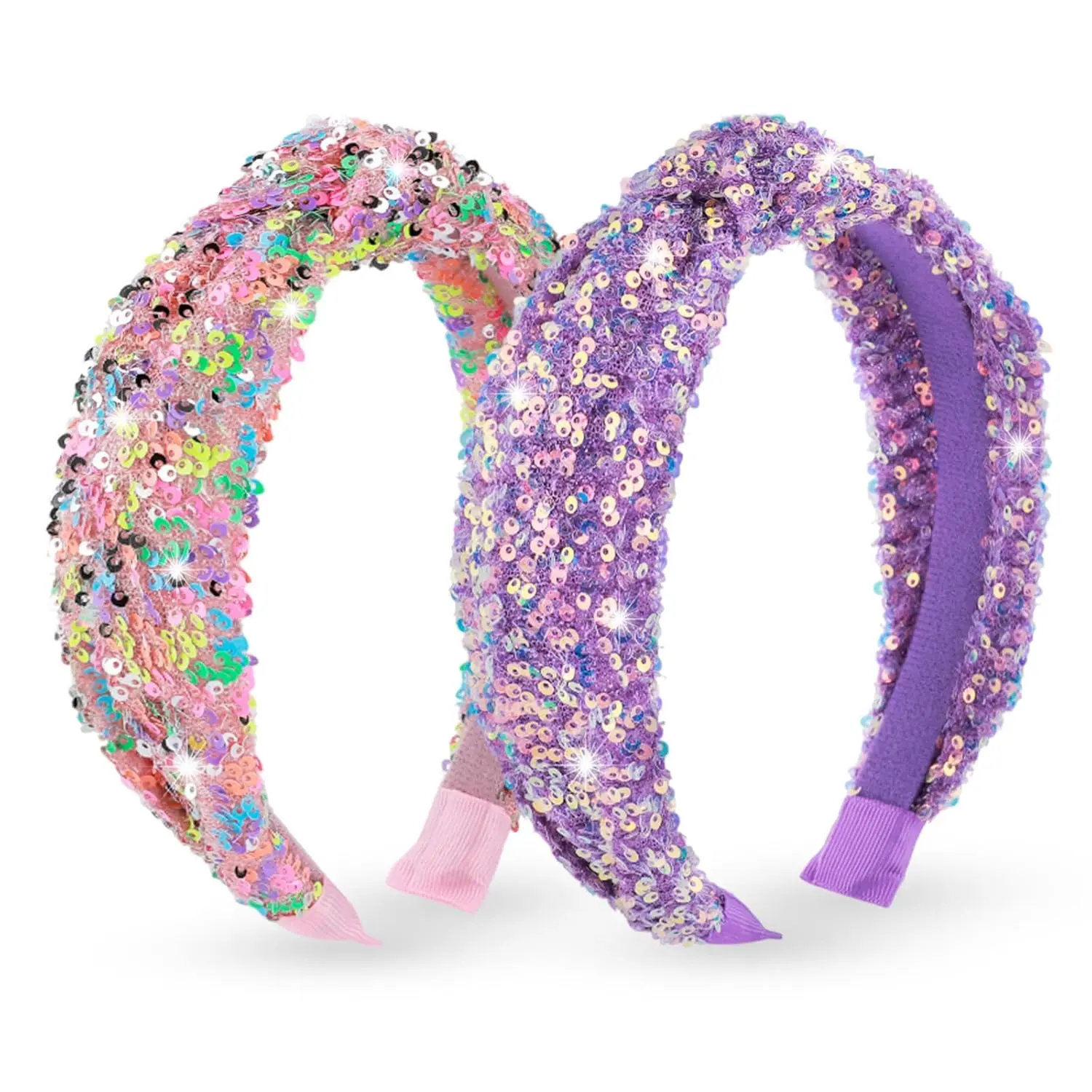 2 count Sequin Knotted Headband for Women, Sparkly Knotted Wide Hair Bands for Girls, Glitter Fashion Iridescent Headbands Hair Accessories Fancy Outfits for Party Birthday Prom