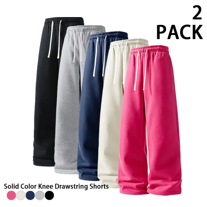 Stretch knit drawstring waist wide-leg sweatpants two-piece set — loose legs for unrestricted movement; suitable for campus, classes, commuting, dates, and relaxing at home; casual long pants