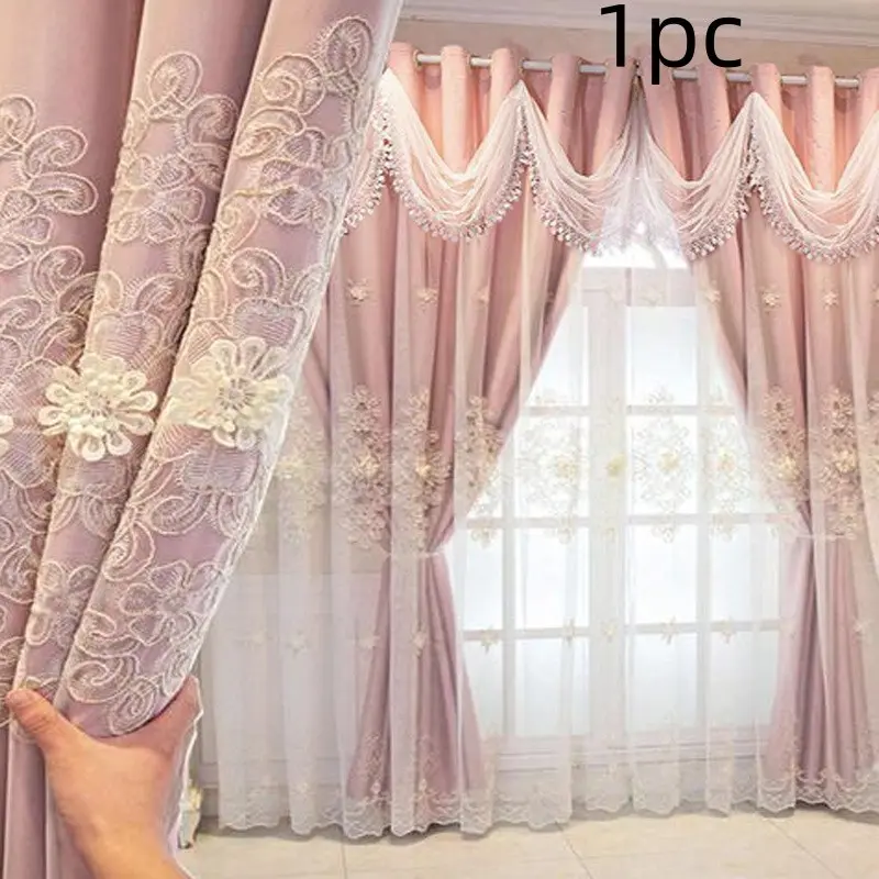 1pc Dreamy 3D Dual-Layer Floral Embroidered Window Curtain, Home Decorative Curtain, Home Decoration Curtain, Window Drapes, Embroidered Curtains, Wave-Style Header Drapery, Suitable for Various Styles Living Room Bedroom Spaces