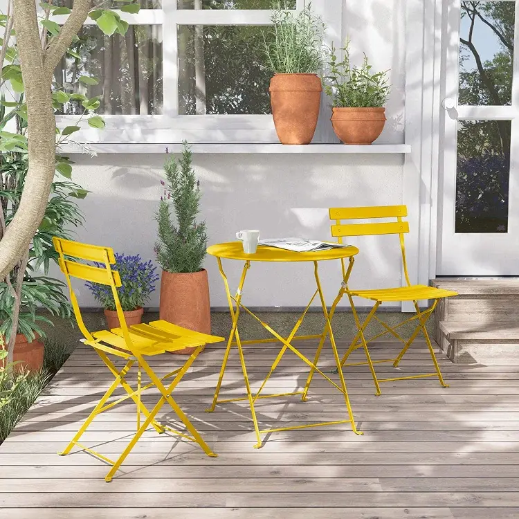 GRAND PATIO 3-Piece Premium Steel Foldable Outdoor Patio Furniture Set - Solid Colored, Easy to Store, Ideal for Teatime Use, Patio Dining Set