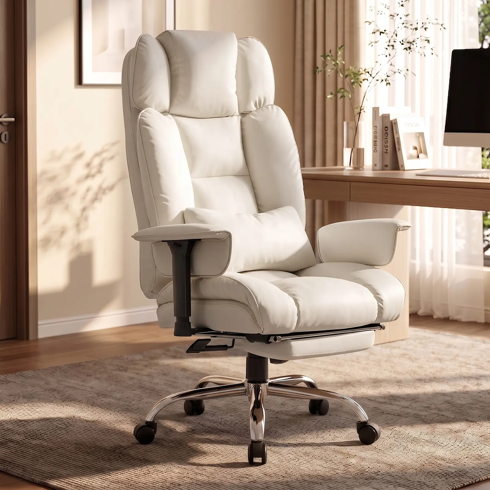 SEDETA Executive Home Office Chairs with Footrest,PU Leather Computer Chair | Black Big and Tall Office Chair 350lbs, Adjustable Headrest,135° recline,pocket spring & dual-layer foam cushion,24.4" seat