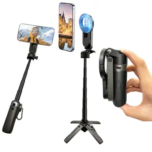 New 4-in-1 Multifunctional Magnetic Selfie Stick，Portable Pocket Size Magnetic Selfie Stick , with Wireless Bluetooth Control, Magnetic Phone Holder for Selfies/Video Recording/Vlogging, Compatible with Most Phone