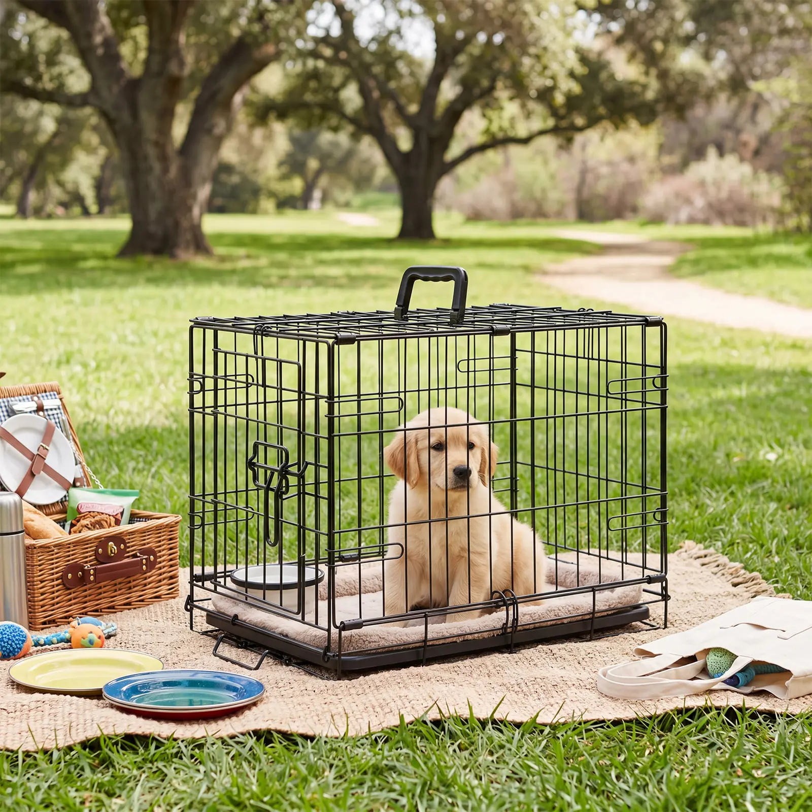 Single Door Dog Crate, Metal Pet Kennel with Secure Lock, Foldable Design, Removable Tray for Easy Cleaning, Portable Puppy Cage for Small Dogs, Ideal for Training & Travel