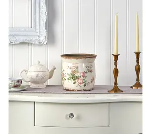 Nearly Natural 8" Tuscan Ceramic Floral Print Planter