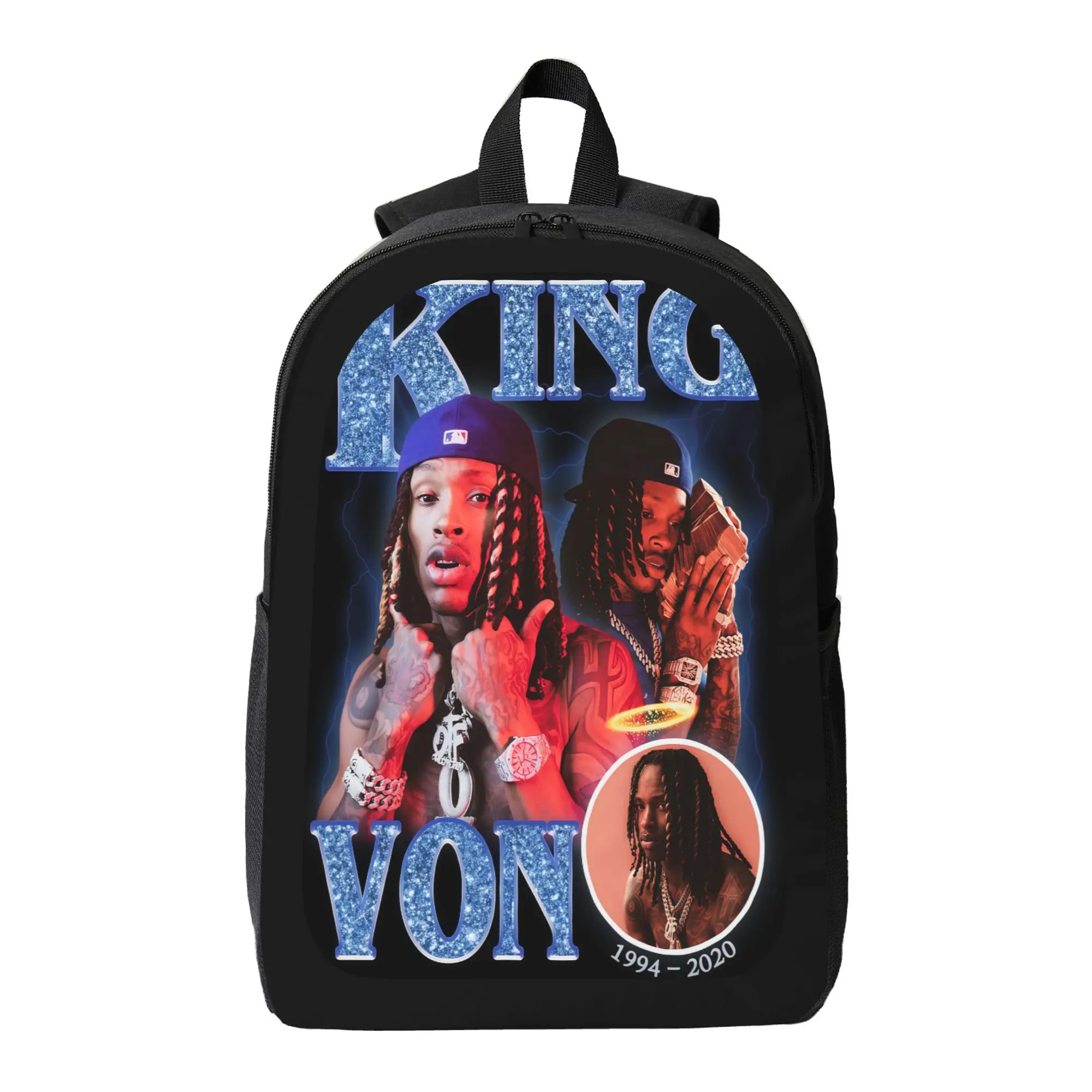 Retro Street Graphic Print Polyester Backpack for Teen Boys - Bold Hip Hop Portrait Design, Lightweight Daily Wear Daypack for School Travel, Practical Casual Streetwear Gift for Hip Hop Enthusiasts