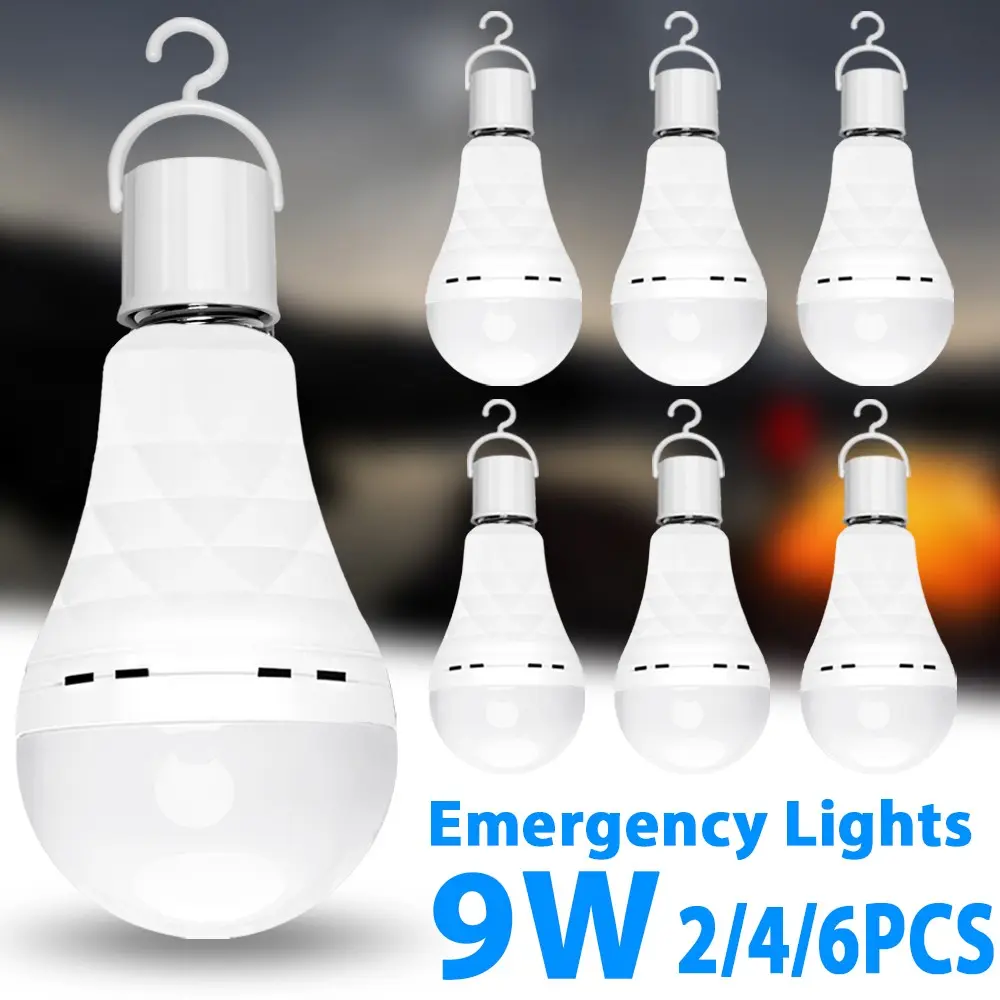 Kasotile Rechargeable Emergency Light Bulb, 9w LED Daylight, Battery Operated LED, E27/e26 Base, Hook and Switch, Home Camping Tent Power Outage Lighting, Rechargeable Bulbs