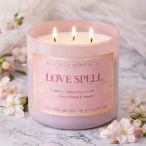 Blue Mist Botanicals Love Spell Luxury 3-wick Candle for Relaxation Aromatherapy 22 oz Coconut Wax 80 Hour Burn Time Decor Ornaments