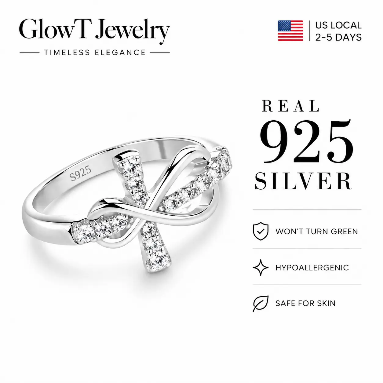 925 Sterling Silver Infinity Cross Ring, Pave CZ Twisted Knot Design, Hypoallergenic Statement Band, Religious Christian Jewelry, Eternal Love Promise Ring, Gothic Minimalist Style, Sparkling Stackable Ring for Women, Daily Wear & Gift