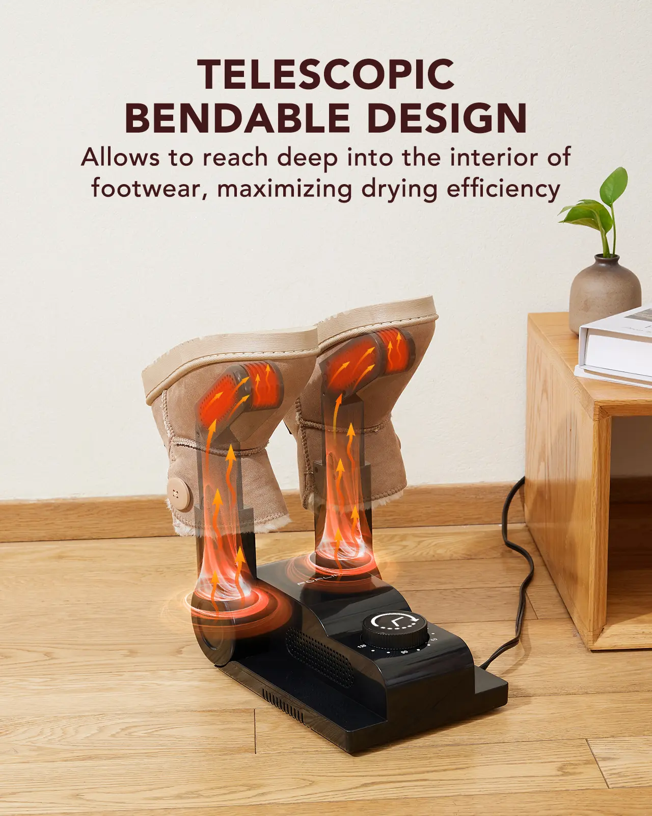 Forlim Boot Dryer - 110V AC Vented Quick Hot Drying Heat Blower, Corded Device with Timer, 180° Adjustable Rack, Telescopic Bendable Ports for Work Boots/Gloves, Indoor Plug