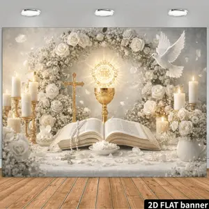Holy White Dove & Cross Backdrop, Religious Bible Wall Banner, Baptism & First Communion Party Decor, Christian Photo Background