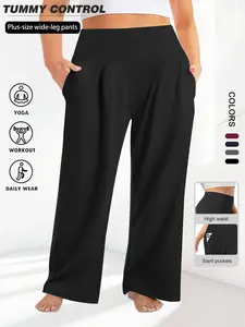 Women's Plus Size High Waist Wide Leg Loose Fit Pants, Stretchy Comfortable Design, Perfect for Casual, Formal & Everyday Occasions, All Season Wear, Trouser, Bottom