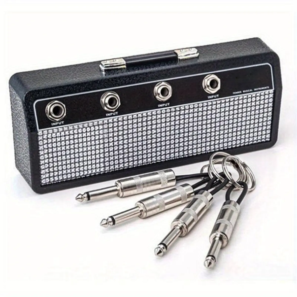 【FaddishDeal】Aluminium Guitar Amplifier Key Holder, 4 Guitar Socket Keys, 1 Wall Mounting Kit, Classic Keychain Charm Design, Easy Quick Installation, Home Decor Accessory
