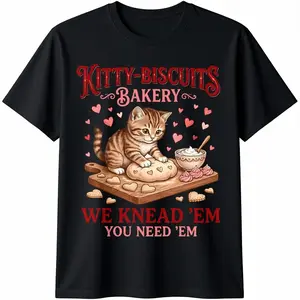Retro Vintage Cat Kitty Biscuits Bakery Happy Valentines Day T-Shirt