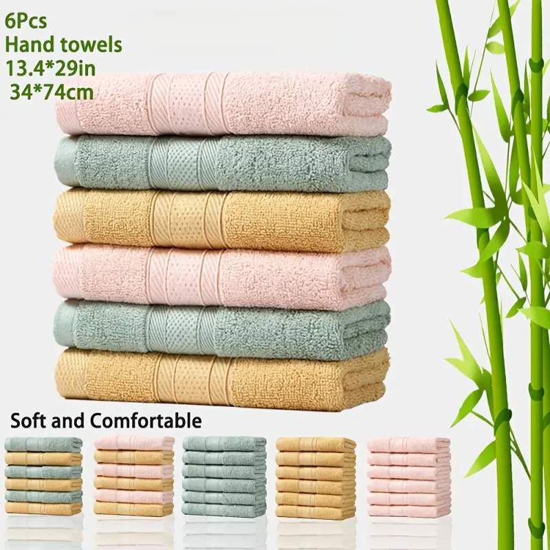 6pcs Fiber Hand Towel Set (13.4*29in/34*74cm) Solid Color Hand Towel is soft and comfortable, suitable for bathroom, fitness, hotel, outdoor sports, multi-color optional, Soft, Water Absorbent Towel