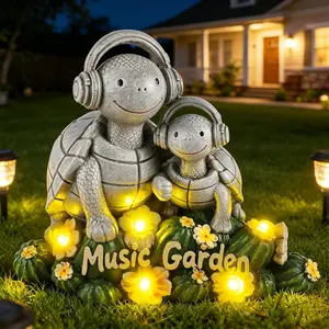 Solar Garden Turtle Statue 5.9"with Headphones,Solar Statue with 5 LED Lights,Anti-Fade Stone Texture Turtle Gifts for Women Men Mom Dad,  Lawn Ornaments for Patio Yard Lawn Balcony