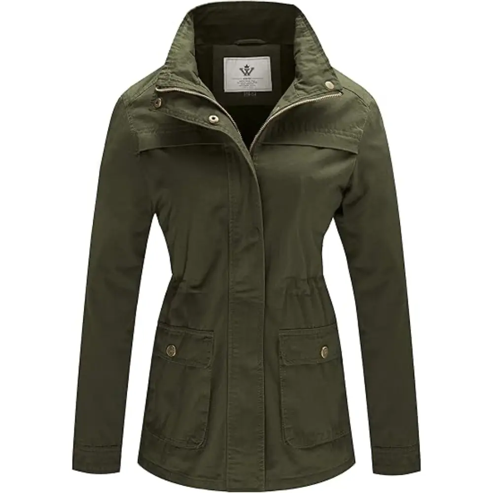 Women's Fitted Cotton Stand Collar Military Utility Anorak Jacket - Lady's Casual Outerwear Coat, Tops