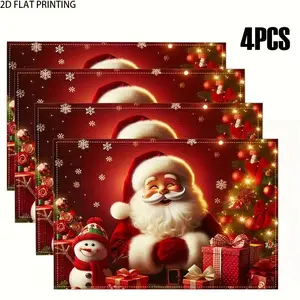 2D flat printing, 2-piece/4-piece/6-piece/8-piece set, Christmas themed placemat, suitable for holiday parties, coffee tables, restaurants and home decor, snowman and Santa Claus patterned placemats, holiday table decoration, family celebrations