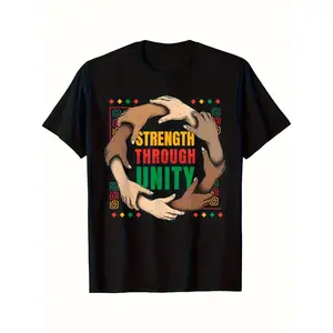 Women's Juneteenth & Black History Month T-Shirt - 100% Cotton Short-Sleeve Streetwear Top, Strength Through Unity African American Pride Graphic, Unisex Menswear Casual Comfort Fit Round Neck Shirt summerwins