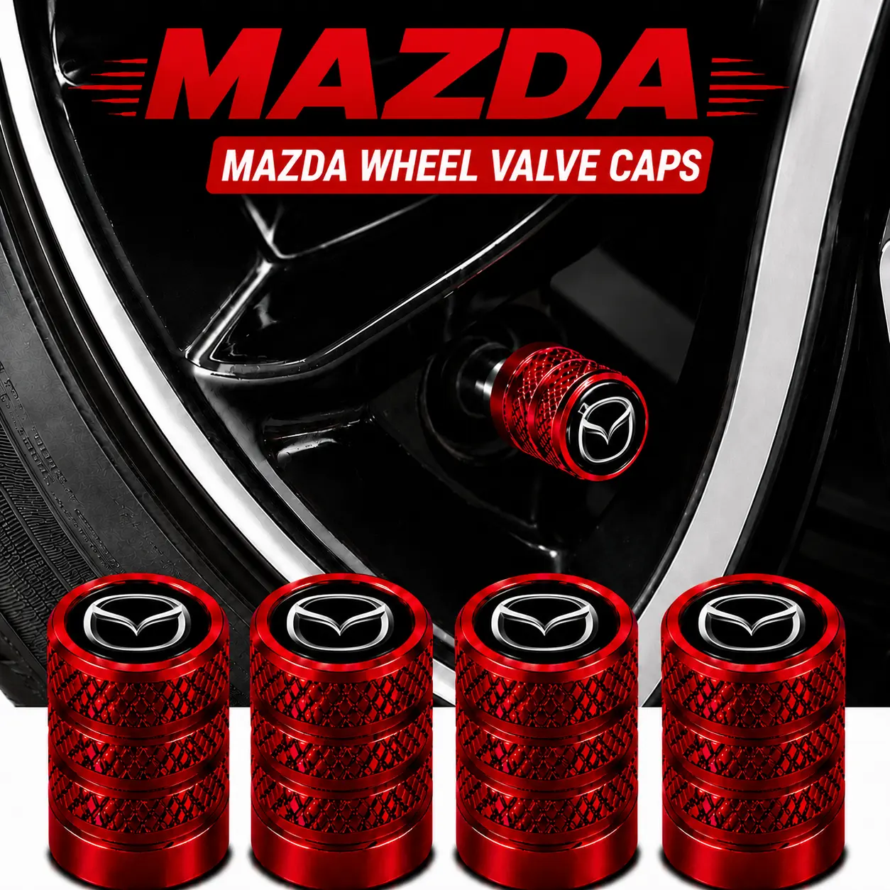 5Pcs Curve Design Aluminum Tire Valve Stem Caps Fit for Mazda CX-5 CX-9 Mazda3 Mazda6 CX-30 MX-5 Miata CX-50 CX-7, Smooth Surface Rubber Seal Anti-Rust Stylish Car Wheel Air Valve Cover Parts