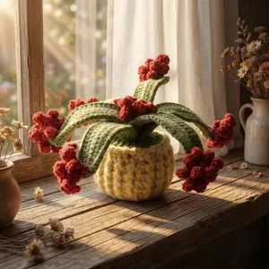 2026 New Handmade Crochet Emotional Support Fake Flower Basket - Eternal Flower Bouquet, Decorative Never-Wilt Ornaments, Cozy Cottagecore Indoor Recreation Desk Piece Gift for Mom