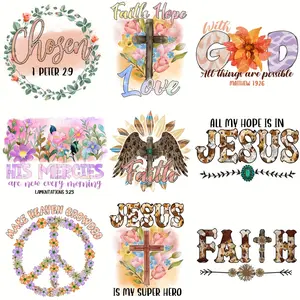 9pcs Faith Iron-On Heat Transfer Stickers, Heat Press Patch DIY Handcraft Clothing Heat Transfer Art for T-Shirts, Masks, Jeans, Backpacks, Crafts